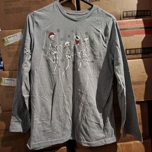 Holiday Time Christmas Skeletons Graphic Long Sleeve T-Shirt Boys XL (14-16) EUC